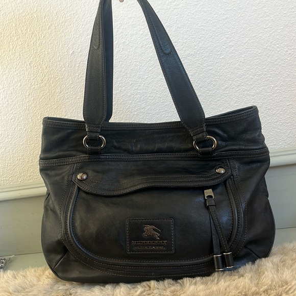 Authentic Burberry Blue Label black shoulder tote bag all leather - Picture 1 of 17